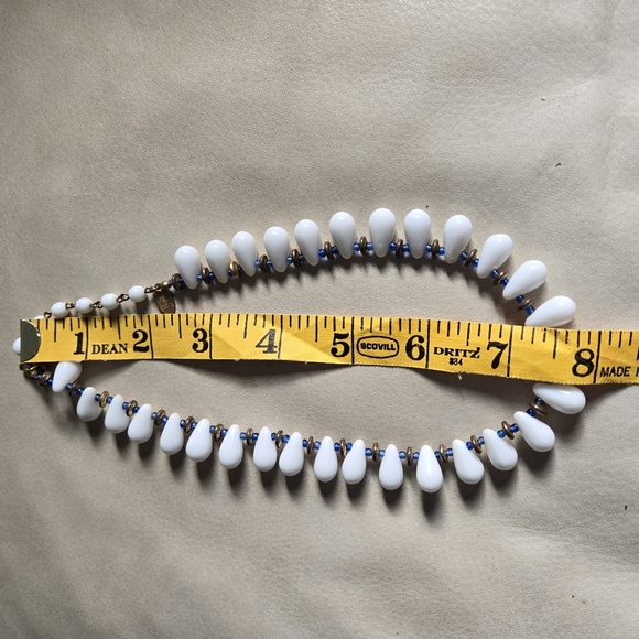 Miriam Haskell Necklace Milk Glass Bead White & Blue Glass Beaded Signed Vintage - Picture 14 of 16